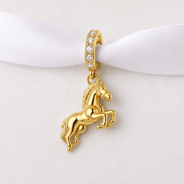 Gold Horse Dangle Bead Fits Pandora Charm Bracelet, Silver Equestrian Animal Stallion Jewelry Gift