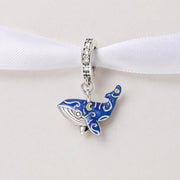 Celestial Whale Bead Fits Pandora Charm Bracelet, Silver Starry Night Blue Enamel Moon Gift