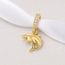Gold Shark Dangle Fits Pandora Charm Bracelet, 925 Silver Ocean Animal Jewelry, Great-White Gift