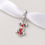 F1 Bead Fits Pandora Charm Bracelet, Silver Red Race Car, Formula One Speed Gift