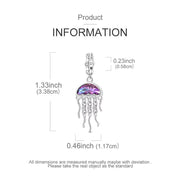 Jellyfish Bead Fits Pandora Charm Bracelet, Silver Purple Crystal Marine Ocean Dangle Jewelry Gift