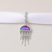 Jellyfish Bead Fits Pandora Charm Bracelet, Silver Purple Crystal Marine Ocean Dangle Jewelry Gift