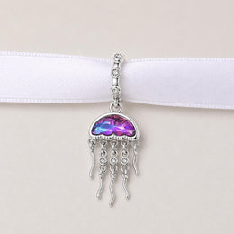Jellyfish Bead Fits Pandora Charm Bracelet, Silver Purple Crystal Marine Ocean Dangle Jewelry Gift