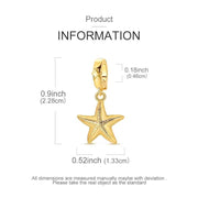 Golden Starfish Bead Fits Pandora Charm Bracelet, Gilded Ocean Marine Summer Animal Travel Gift