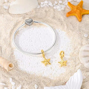 Golden Starfish Bead Fits Pandora Charm Bracelet, Gilded Ocean Marine Summer Animal Travel Gift