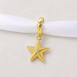 Golden Starfish Bead Fits Pandora Charm Bracelet, Gilded Ocean Marine Summer Animal Travel Gift