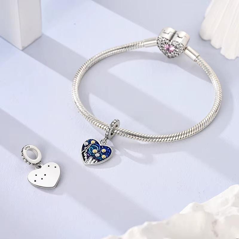 Starry Night Heart sterling silver charm view 6