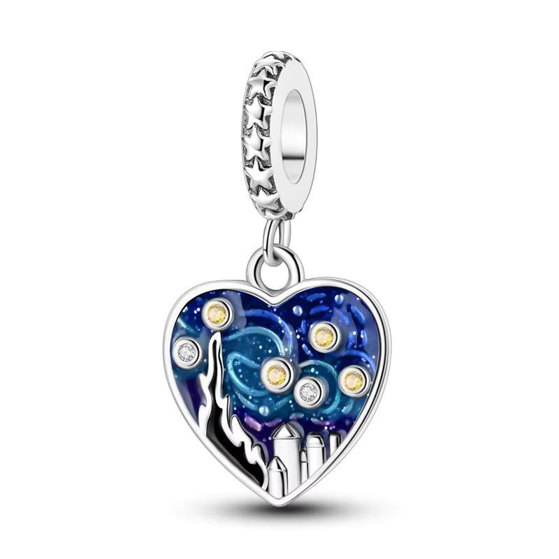 Starry Night Heart 925 sterling silver charm