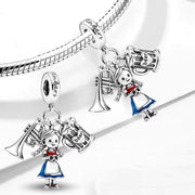 Oktoberfest Bead Fits Pandora Charm Bracelet, Silver German Girl, Festival Beer Trumpet Music Gift