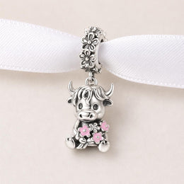 Scotland Cow Bead Fits Pandora Charm Bracelet, Silver Hairy Coo, Scottish Highland Cow Gift