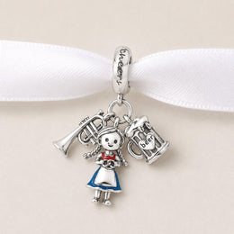 Oktoberfest Bead Fits Pandora Charm Bracelet, Silver German Girl, Festival Beer Trumpet Music Gift