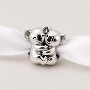 Koala Hug Bead Fits Pandora Charm Bracelet, Silver Australian Animal Pair Friendship Love Gift