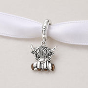 Highland Cow Dangle Fits Pandora Charm Bracelet, Silver Scottish Animal Shaggy Hairy Bead Souvenir