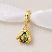 Beetle Bead Fits Pandora Charm Bracelet, Gold Gilded Rainbow Crystal Bug Dangle Nature Jewelry