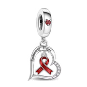 Enduring Hope Heart Bead Fits Pandora Charm Bracelet, Silver Red Ribbon Awareness Support Gift