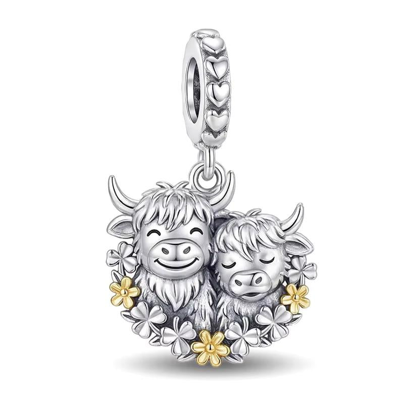 Highland Cow Mother Calf 925 sterling silver charm