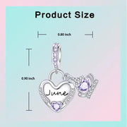 June Birthstone Bead Fits Pandora Charm Bracelet, Silver Heart Crown Alexandrite Amethyst Gift