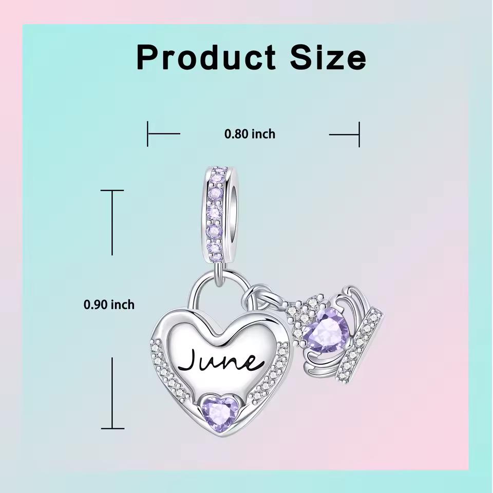 June Birthstone 925 sterling silver charm