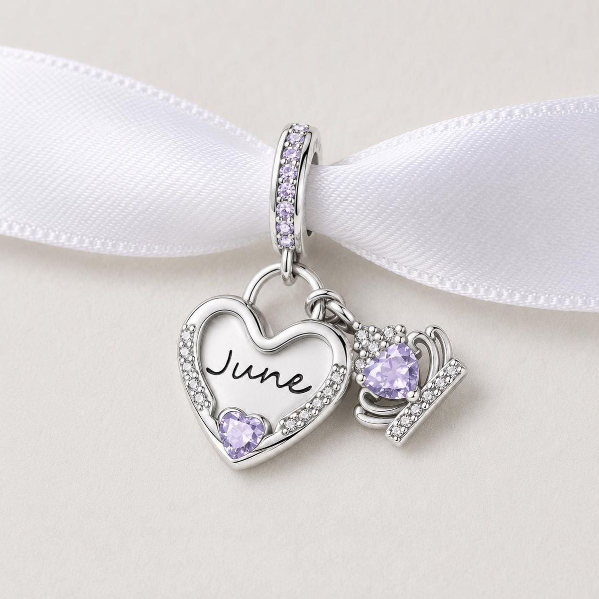 June Birthstone sterling silver charm alternate view