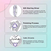 June Birthstone Bead Fits Pandora Charm Bracelet, Silver Heart Crown Alexandrite Amethyst Gift