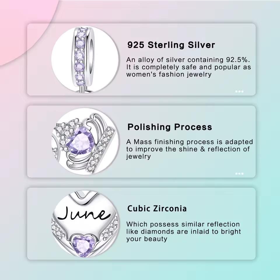 June Birthstone sterling silver charm view 5
