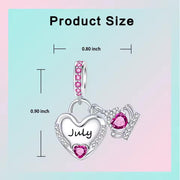 July Birthstone Bead Fits Pandora Charm Bracelet, Silver Heart Crown Ruby Pink Gift
