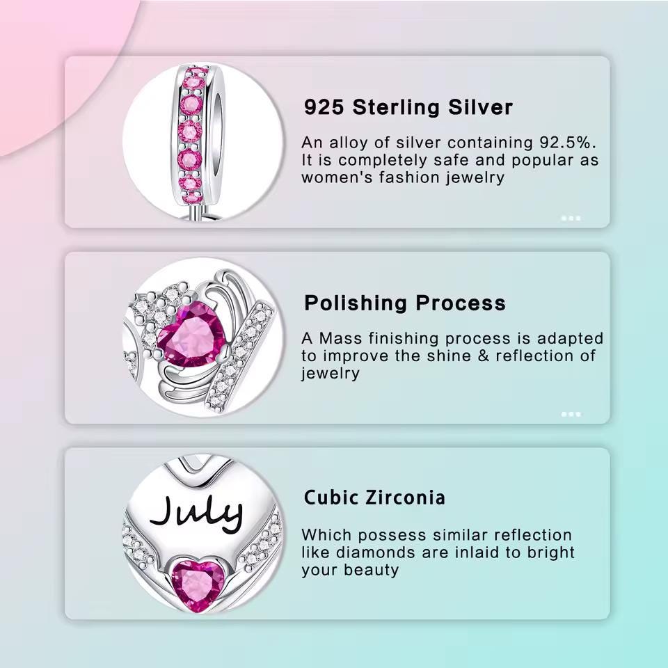 July Birthstone sterling silver charm view 5