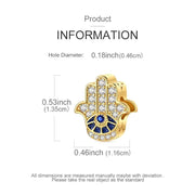 Gold Hamsa Hand Bead Fits Pandora Charm Bracelet, Silver Evil Eye Protective Jewelry Gift