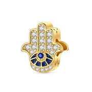 Gold Hamsa Hand Bead Fits Pandora Charm Bracelet, Silver Evil Eye Protective Jewelry Gift