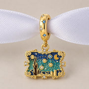 Starry Night Bead Fits Pandora Charm Bracelet, Gold Van Gogh Painting Art Jewelry Gift