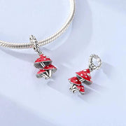 Mushroom Bead Fits Pandora Charm Bracelet, Silver Red Toadstool Forest Jewelry Nature Gift