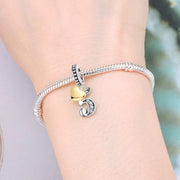 Number 5 Bead Fits Pandora Charm Bracelet, Silver Fifth Anniversary Gold Heart Gift