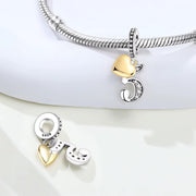 Number 5 Bead Fits Pandora Charm Bracelet, Silver Fifth Anniversary Gold Heart Gift