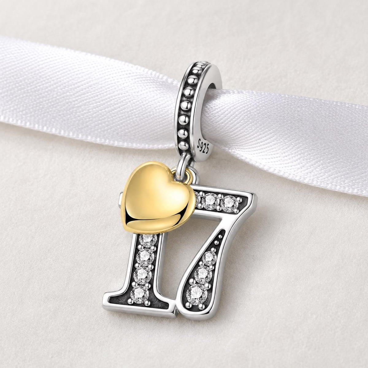 Number 17 sterling silver charm alternate view