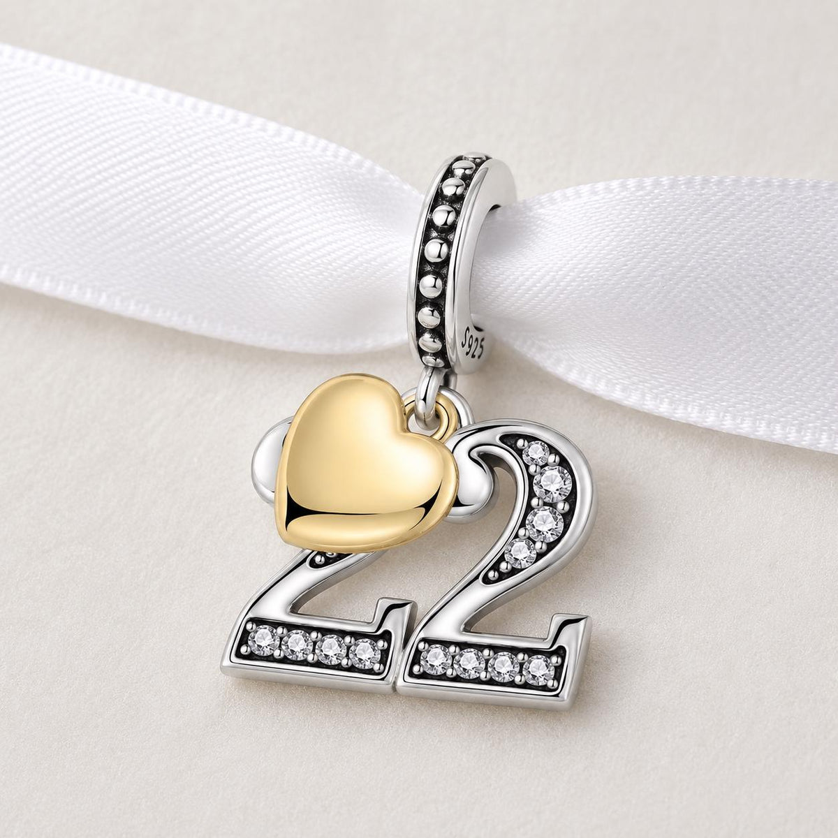 Number 22 sterling silver charm alternate view