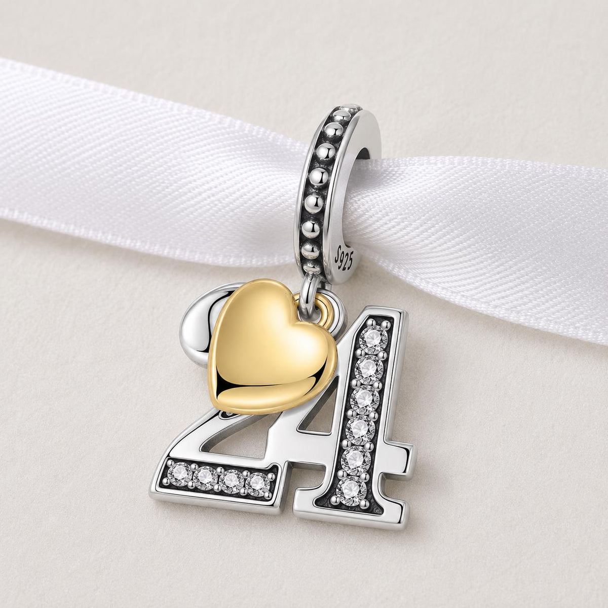 Number 24 sterling silver charm alternate view