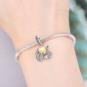 Number 65 Bead Fits Pandora Charm Bracelet, Silver Sixty Fifth Anniversary Gold Heart Gift