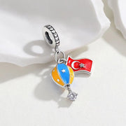 Turkey Flag Bead Fits Pandora Charm Bracelet, Silver Cappadocia Hot Air Balloon Gift