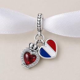 France Perfume Bead Fits Pandora Charm Bracelet, Silver French Flag Heart Fragrance Gift
