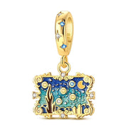 Starry Night Bead Fits Pandora Charm Bracelet, Gold Van Gogh Painting Art Jewelry Gift