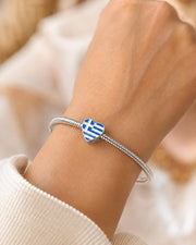 Greece Flag Bead Fits Pandora Charm Bracelet, Silver Heart Greece Travel Jewelry Gift