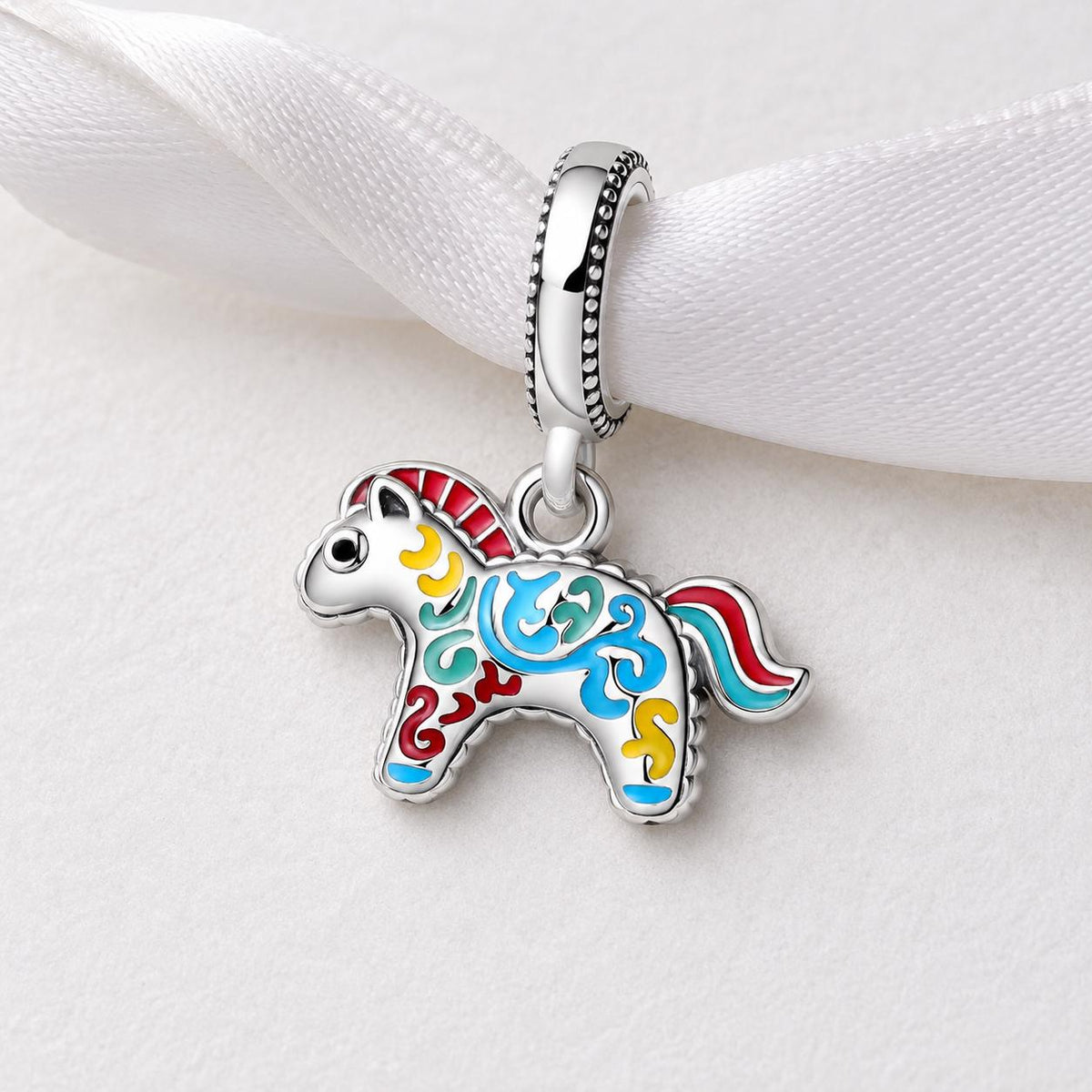 Swedish Dala Horse sterling silver charm alternate view