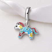 Swedish Dala Horse Bead Fits Pandora Charm Bracelet, Silver Traditional Folk Art Jewelry Gift