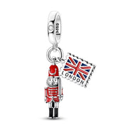 London Guard Bead Fits Pandora Charm Bracelet, Silver Nutcracker Soldier Travel Jewelry Gift