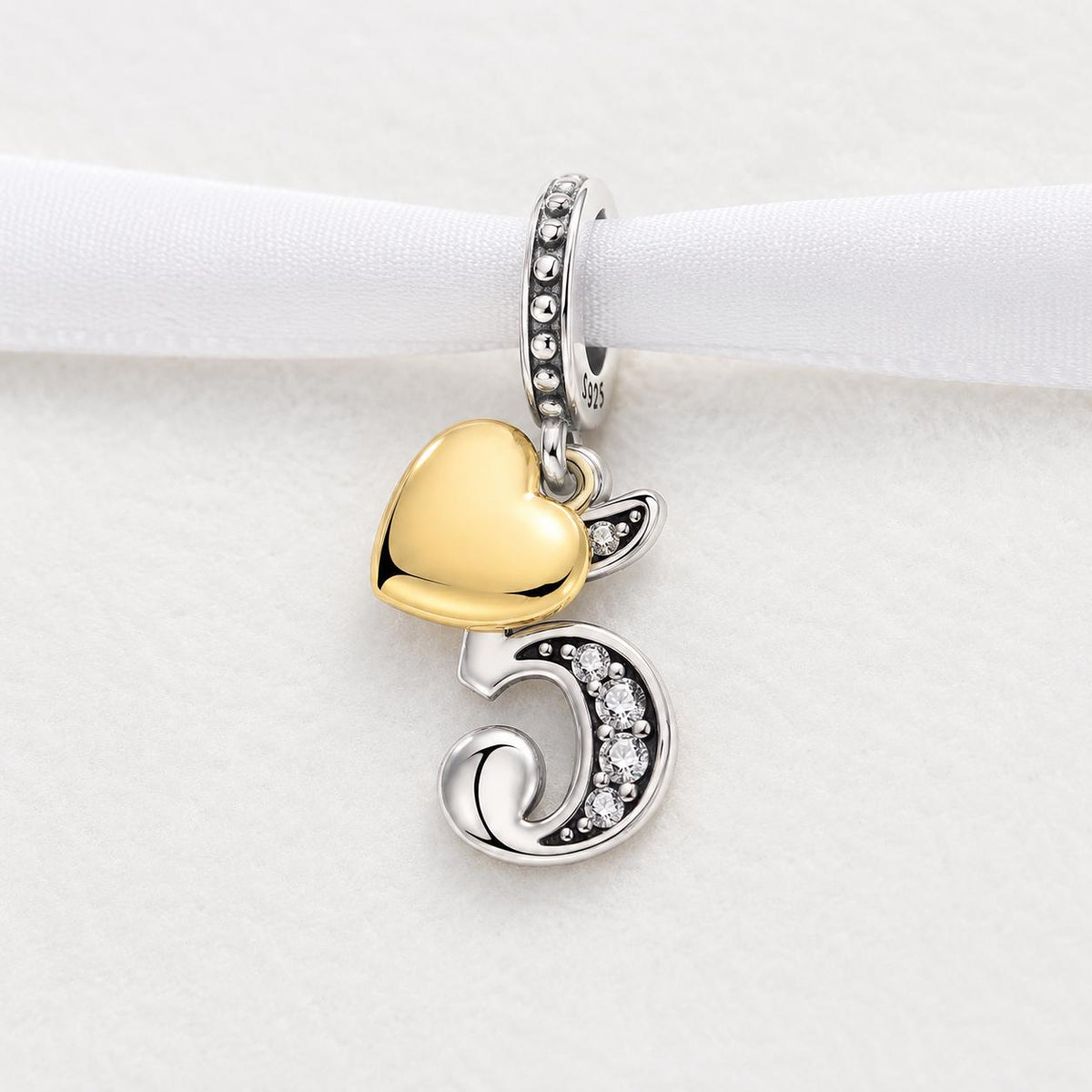 Number 5 sterling silver charm alternate view
