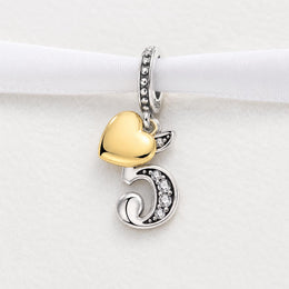 Number 5 Bead Fits Pandora Charm Bracelet, Silver Fifth Anniversary Gold Heart Gift