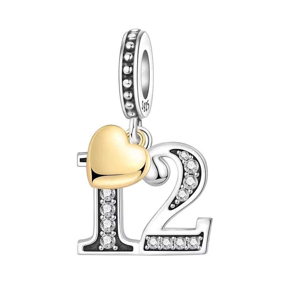 Number 12 925 sterling silver charm