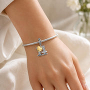 Number 14 Bead Fits Pandora Charm Bracelet, Silver Fourteenth Anniversary Gold Heart Gift