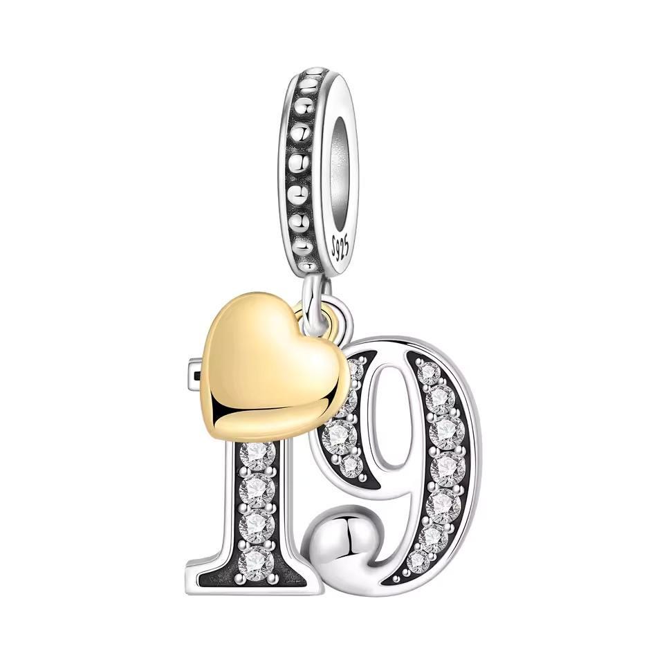Number 19 925 sterling silver charm