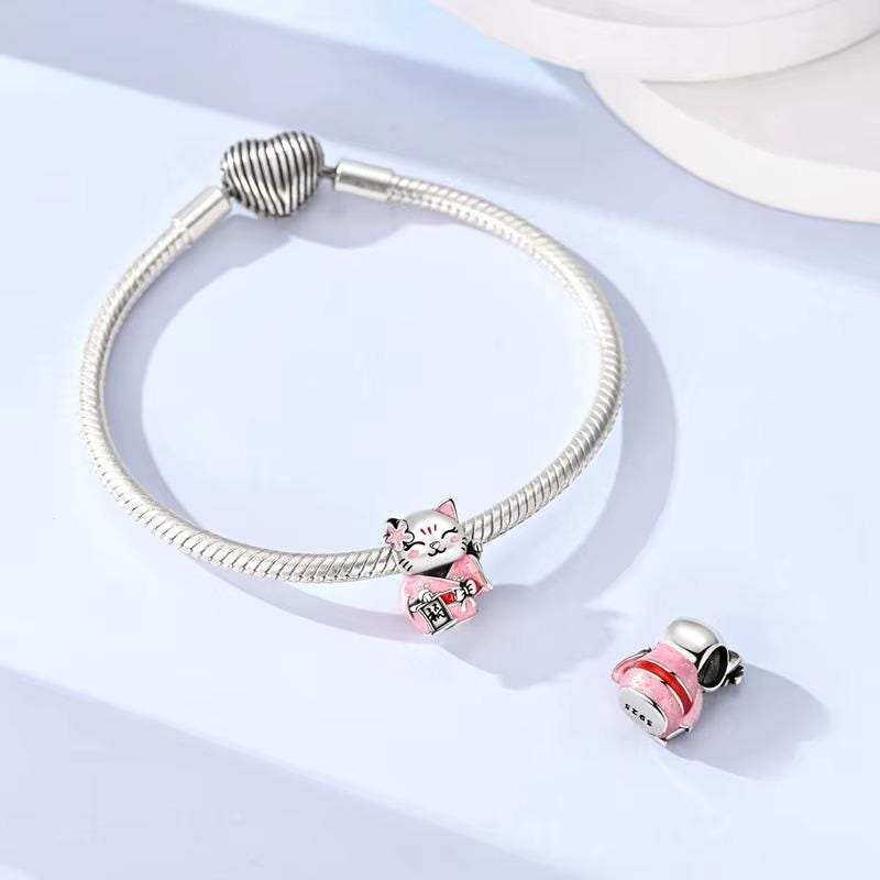 Lucky Cat sterling silver charm view 5